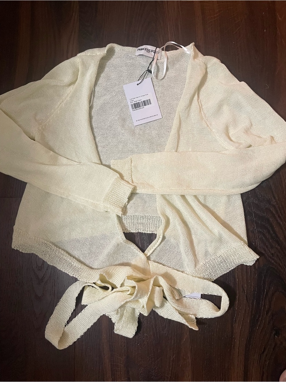 NWT Princess Polly Tonee Sheer Wrap Knit Cardigan-Butter Cream Size XS/S